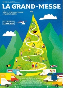 Affiche du documentaire La Grand-Messe avec un parcours cycliste en montagne