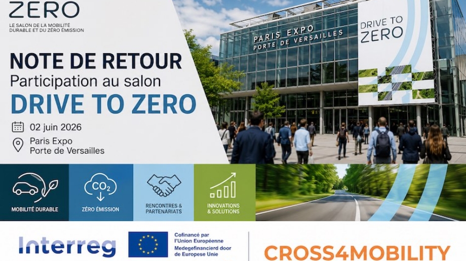 Visuel illustrant la participation du projet CROSS4MOBILITY au salon Drive to Zero, organisé le 2 juin 2026 à Paris Expo Porte de Versailles, consacré à la mobilité durable et aux solutions zéro émission.