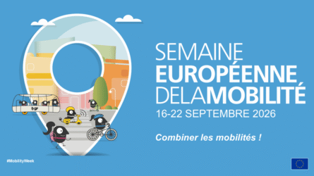 Bannière de la Semaine européenne de la mobilité 2026, organisée du 16 au 22 septembre, autour des mobilités durables.